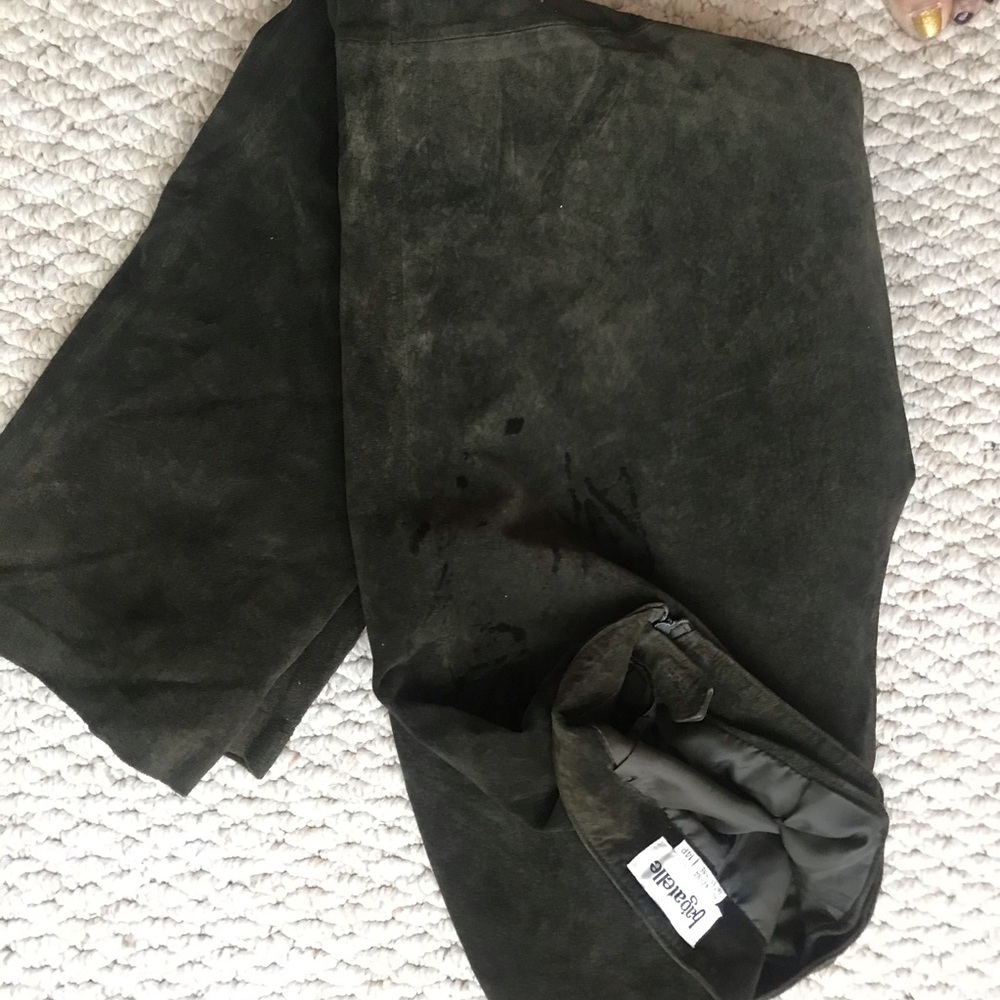 Green suede pants